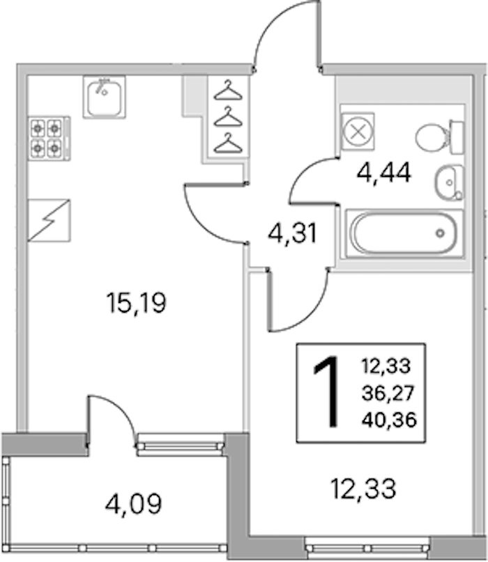 1-комнатная квартира 36.27 м², 3/5 эт., ЖК «ЮгТаун. Олимпийские кварталы»